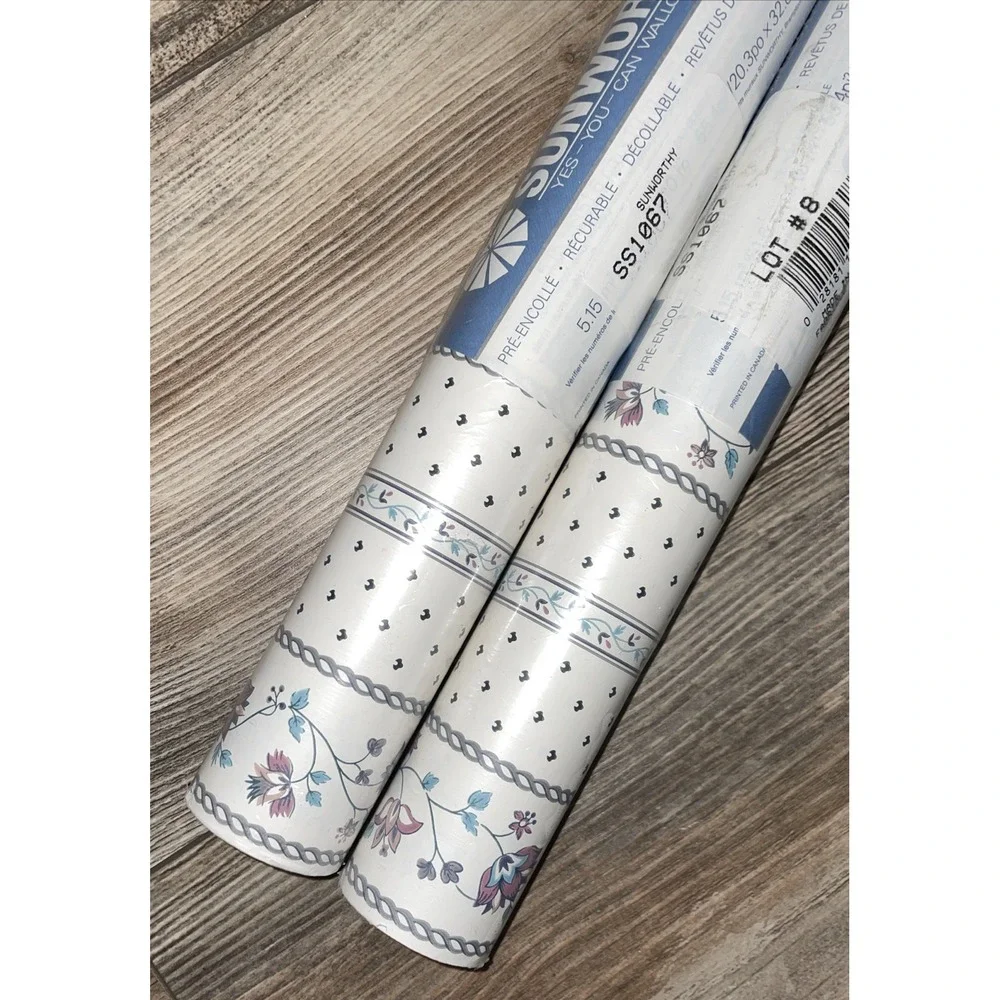 2 VTG Sunworthy Wallpaper Double Roll 55.4 sq.ft. Flowers‎ Pattern Retro
